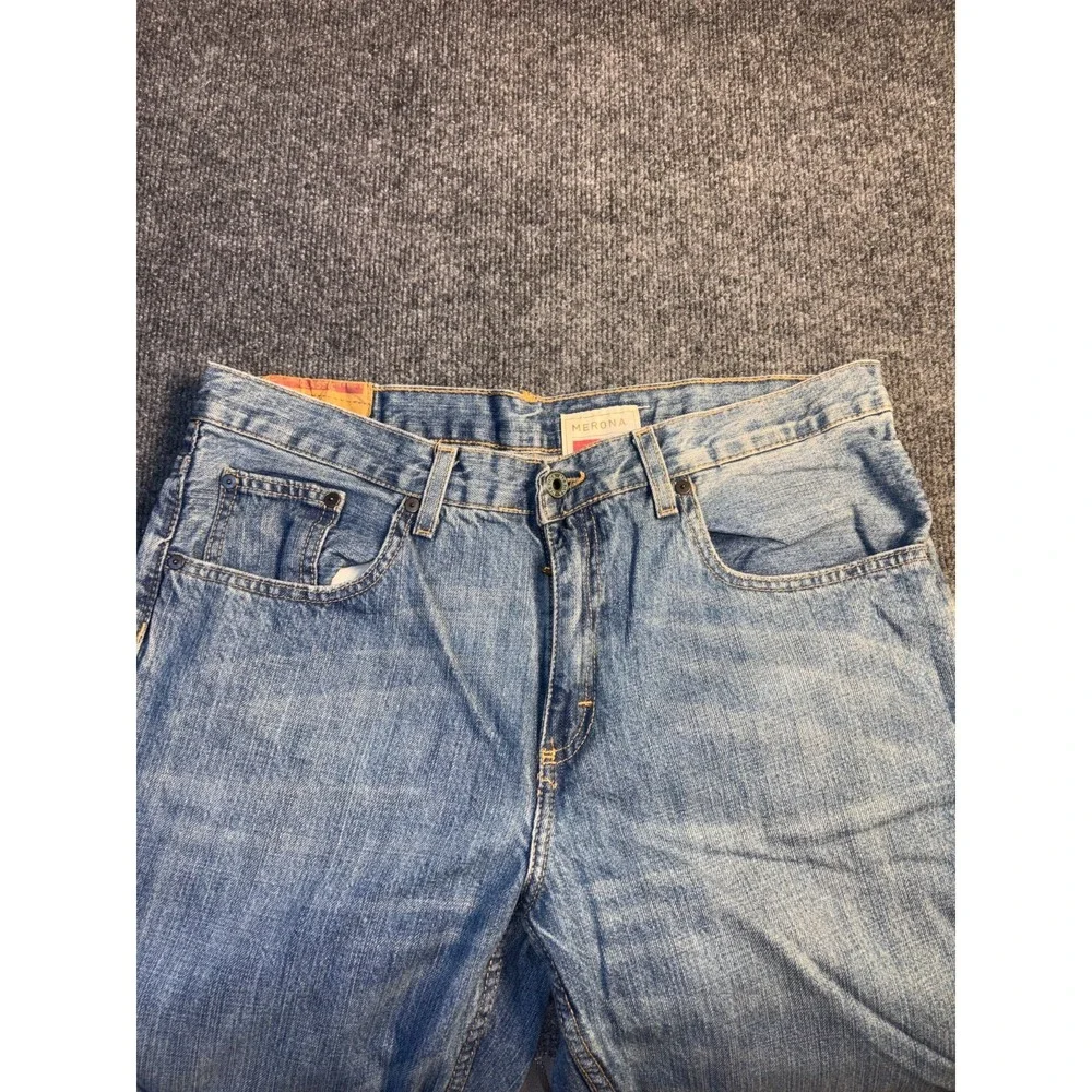 Merona Straight Fit Jeans Men 34x30 Blue Denim Classic Fit Light Wash Boho Faded